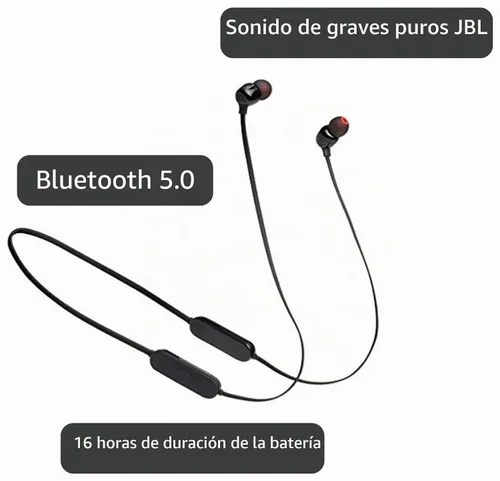 Vista 3 de JBL Tune 125 - Auriculares intrauditivos inalámbricos Bluetooth con micrófono de 3 botones/control remoto y cable plano, color negro, pequeño