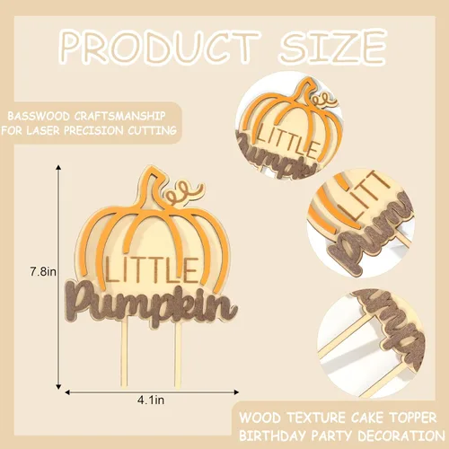 Vista 2 de BOOMPA Decoración para pastel de primer cumpleaños de la temporada de otoño, accesorios de pastel de calabaza dulce – Decoración de madera para baby