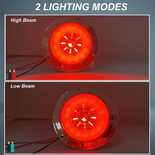 Vista 5 de Biqing 2 luces traseras redondas de 4 pulgadas, luces traseras LED rojas de 24 V, luces traseras de freno para remolque, 24 LED, montaje de brida