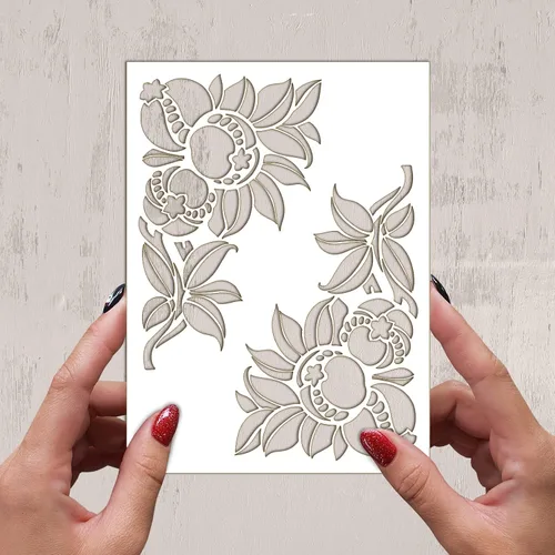 Vista 2 de Plantilla decorativa FLONZ de 6 x 8 pulgadas, diseño de flores art déco, para pintar en pared, álbumes de recortes y decoración de tartas