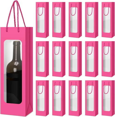 Vista 19 de Tioncy 24 bolsas de regalo de botella de vino individual de Navidad, bolsas de champán para bodas a granel con ventana transparente, cajas
