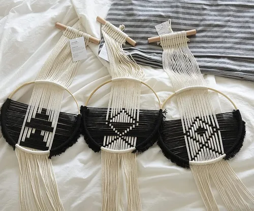 Vista 5 de Flber Macramé para colgar en la pared, 3 piezas, macramé, decoración de pared de macramé, arte de pared redondo, hecho a mano, bohemio