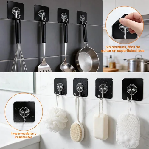 Vista 4 de DDMY Ganchos adhesivos resistentes para colgar 50 libras (máx.), ganchos de pared negros con fuerte adherencia, gancho extraíble sin daños