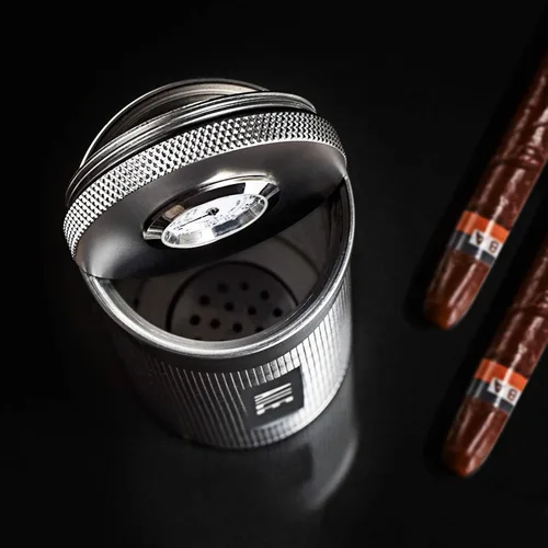 Vista 5 de AILE Humidor de acero inoxidable para cigarros, tubo de viaje plateado para 3 a 4 puros, estuche portátil para puros, higrómetro de cigarros, gran