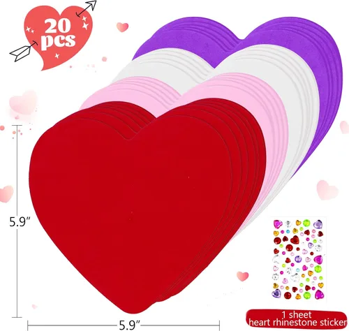 Vista 3 de Hifunwu Manualidades del día de San Valentín con 100 tapetes de corazón, 20 corazones de espuma, 2 bolsas de calcomanías de corazón de espuma y 1