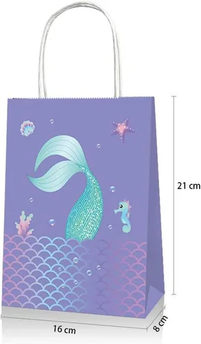 Vista 3 de YOMINY Bolsas de fiesta de sirena, 12 paquetes de bolsas de papel de regalo de sirena y bolsas de papel para fiesta temática de sirena, suministros