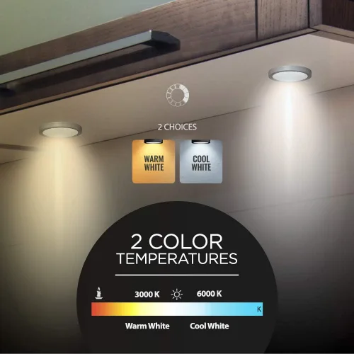Vista 4 de EShine Luces de disco para debajo del gabinete con sensor de onda manual, luces LED circulares para gabinete, regulables, paquete de 3, blanco