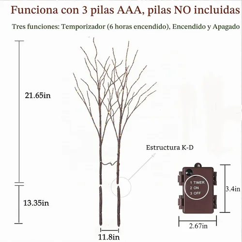 Vista 4 de Birchlitland - Ramas iluminadas marrones de 32 pulgadas, 100 luces LED con temporizador que funcionan con baterías, rama de árbol artificial