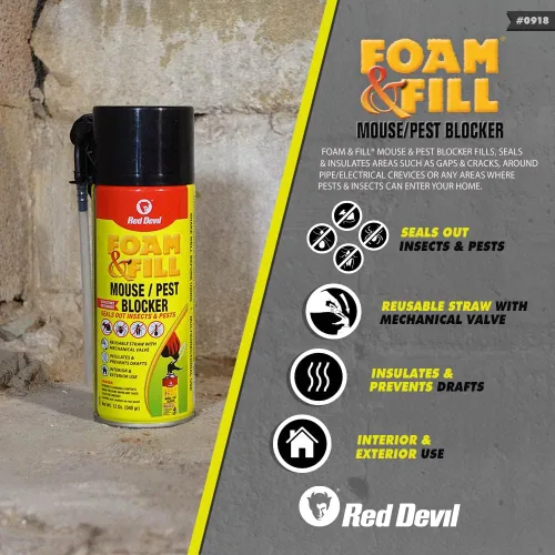 Vista 3 de Red Devil 0918 Spray Foam & Filler Foam, 12 onzas., Amarillo, 1 paquete, Hecho en Estados Unidos