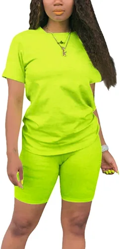Vista 24 de KINIKO Conjunto deportivo de 2 piezas para mujer, casual, de moda, color sólido, camiseta de manga corta y pantalones Negro-a