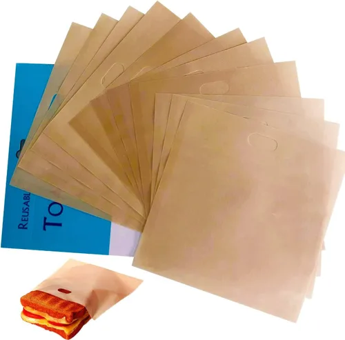 Vista 7 de Bolsas reutilizables antiadherentes para tostadoras de 6.7 x 7.5 pulgadas, paquete de 12 unidades, fibra de vidrio recubierta de PTFE resistente al