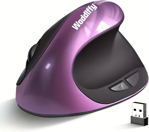 Vista 3 de Ratón vertical, ratón vertical inalámbrico de 2.4 G, mouse de mano pequeña con 5 botones 1000/1200/1600 DPI Ratón ergonómico para oficina Negro