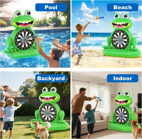 Vista 5 de MOONTOY Juguetes de piscina para niños, juego de mesa inflable de dardos de rana, juegos de piscina para playa y patio trasero, juguetes de agua