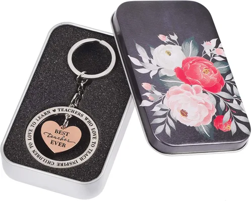 Vista 3 de Llavero de corazón con mensaje inspirador maestros que aman enseñar a inspirar a los niños a aprender regalo de fin de año para mujeres llavero
