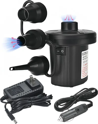 Vista 10 de Bomba de aire eléctrica inflable, bomba de inflado rápida portátil de 110 V AC/12 V CC con 3 boquillas, utilizada para barcos inflables, etc