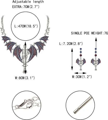Vista 5 de EVER FAITH Austrian Crystal Gothic Style Halloween Skull Bat Necklace Earrings Set
