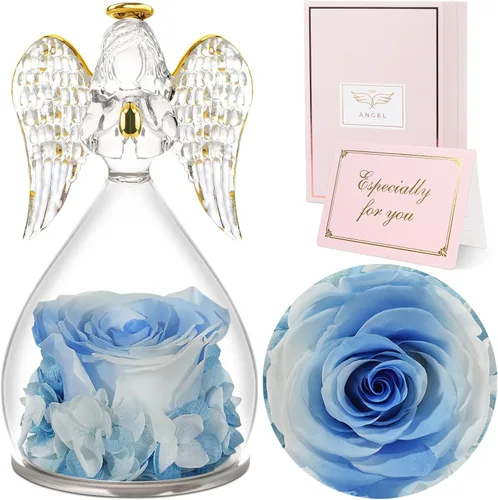 Vista 27 de Sunia Regalos para mamá, regalos de cumpleaños para mujeres, rosas reales preservadas en figura de ángel de cristal, flores eternas para la entrega