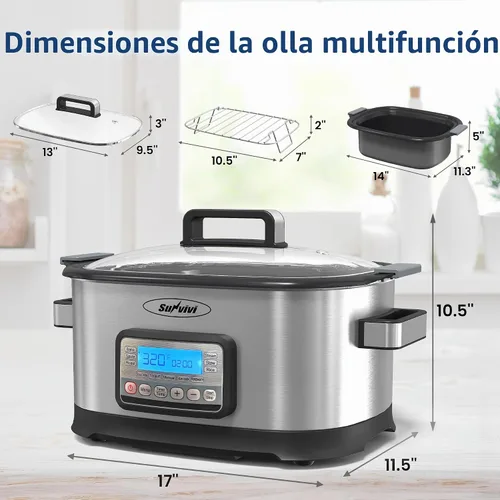 Vista 6 de Multicocina 11 en 1, horno asador de olla lenta de 6.5 cuartos de galón, olla multifuncional programable digital con temporizador, control