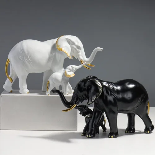 Vista 4 de Estatua de elefante, figuras creativas de elefante, decoraciones para sala de estar, estilo moderno, decoración del hogar (negro)