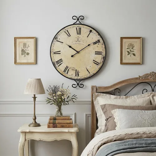 Vista 8 de Reloj de pared de 30 pulgadas para sala de estar, reloj de pared de granja extragrande, marco de hierro forjado con acabado dorado retro, relojes