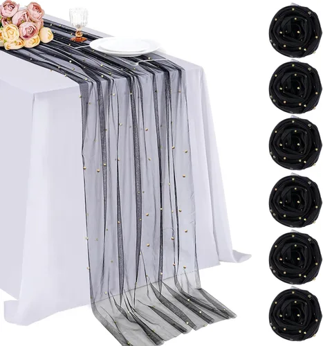 Vista 13 de LuoluoHouse Camino de Mesa de Perla para Centros de Mesa de Boda: Camino de Mesa de Perla de 10 pies, Decoración de Mesa de 29x120 Pulgadas de Tul
