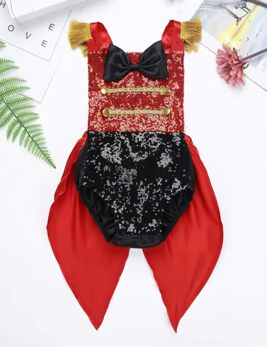 Vista 3 de iEFiEL Disfraz de espectáculo para niñas pequeñas, disfraz de Halloween, maestro de ceremonias, circo, cosplay, Navidad, fiesta de cumpleaños