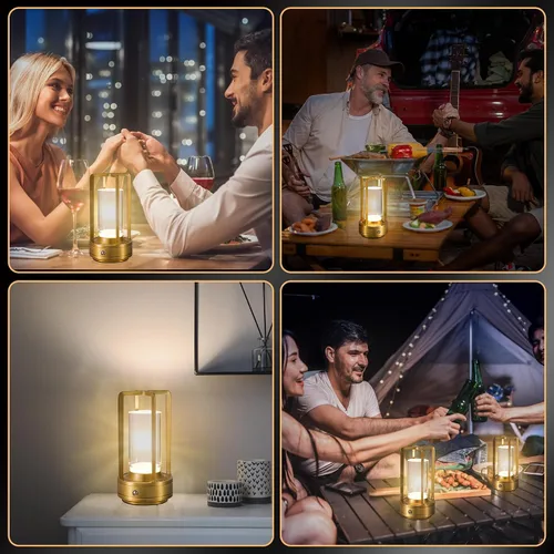 Vista 6 de Lámpara de mesa portátil de metal, lámpara de mesa inalámbrica, luces recargables alimentadas por batería, lámparas de mesa LED, atenuación continua