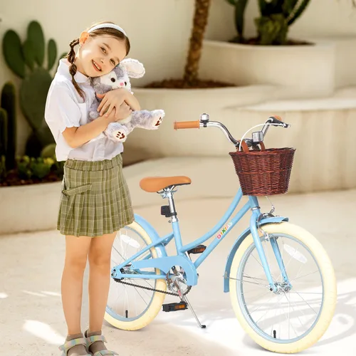 Vista 4 de Bixike Bicicleta de diseño retro para niñas con cesta y freno de posavasos para niños de 3 a 13 años, bicicleta de crucero de 14, 16, 18 pulgadas