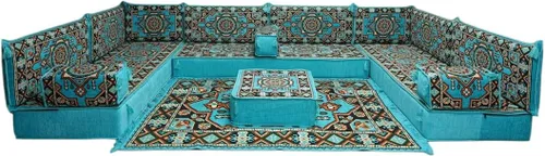 Vista 20 de arabicsofa Sofá en forma de U de estilo árabe para el suelo – Juego de Majlis hecho a mano – Sofá de estilo bohemio