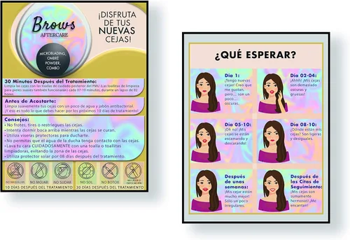 Vista 2 de 50 Pcs Instrucciones De post Cuidados De Las Cejas Permanentes - Versión Española Microblading Tarjetas de Instrucciones de Cuidado Posterior 4.25x
