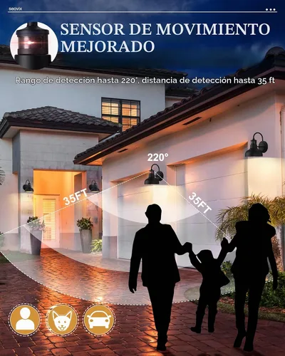 Vista 6 de Lámpara de pared para exteriores con sensor de movimiento de 7 pulgadas, IP65, color negro