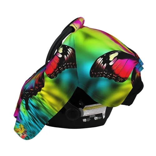 Vista 3 de Baby Car Seat Canopy Cover for Mom, Soft Breathable Nursing Breastfeeding Covers Multi Use Stroller Sun Shade Newborn Shower Gift，Colorful Butterfly