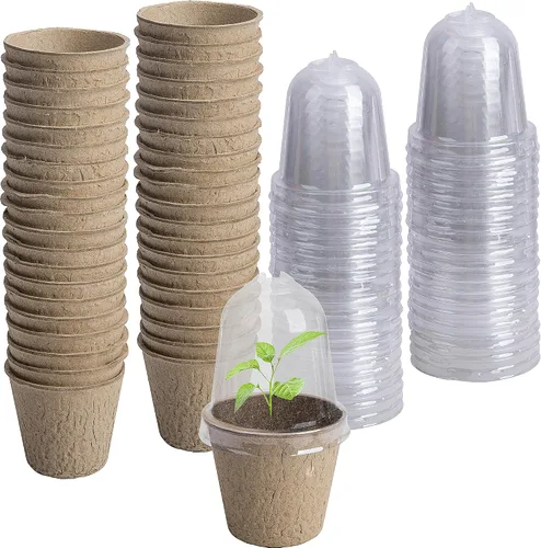 Vista 8 de EBaokuup 40 macetas biodegradables para siembra, macetas de vivero de plantas de 3.1 pulgadas con cúpula de humedad, macetas de turba para plantas