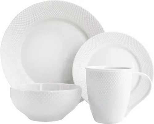 Vista 6 de Elle Décor Maeve - Juego de vajilla redonda de porcelana de 16 piezas con 4 platos llanos, 4 platos de ensalada, 4 cuencos y 4 tazas, idea de regalo