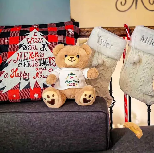 Vista 2 de DIBSIES Oso de peluche personalizado para la primera Navidad del bebé, 12 pulgadas