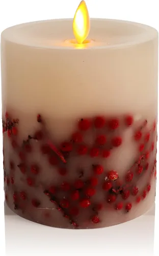 Vista 14 de Luminara Vela LED sin llama, de cambray suave, incrustada en concha y estrella de mar, pilar de llama móvil, cera real sin perfume con borde