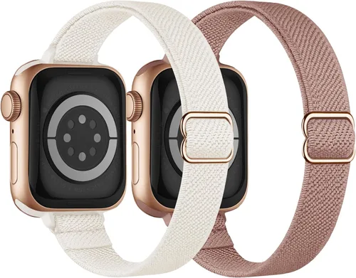 Vista 26 de 4 Pack Stretchy Solo Loop Compatible with Apple Watch Bands Women Men Negro/Rosa/Cactus/MilkTea