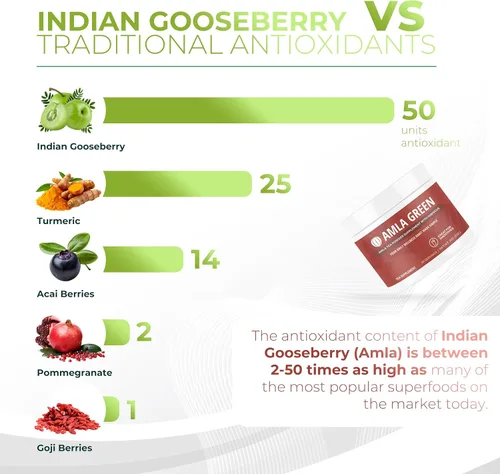 Vista 8 de Polvo de Amla y Té Verde - Suplemento de Superalimento con Hibisco, 20x Amla Ultra Concentrada, Apoyo Antioxidante, Hecho con Té Oolong y Grosellas
