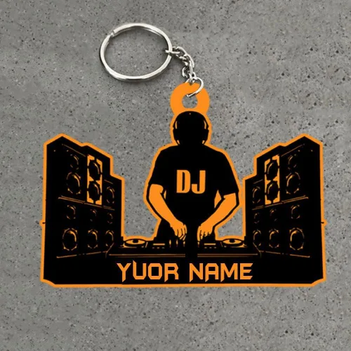 Vista 3 de Llavero de DJ personalizado, regalos de forma plana, llavero personalizado de regalos de DJ, llavero de joyería de DJ personalizado, llaveros de DJ