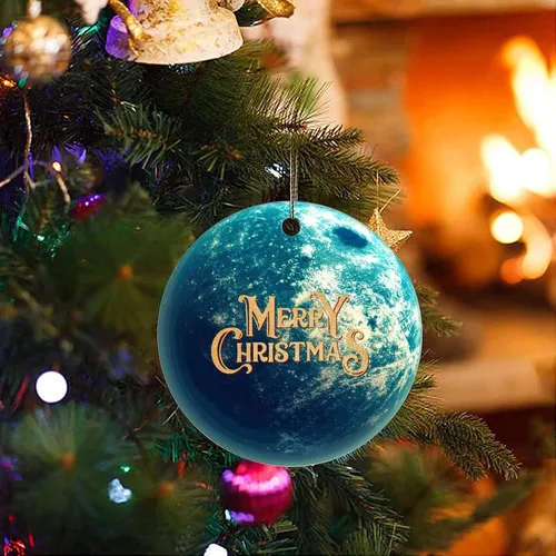 Vista 3 de Adorno de Navidad de cerámica impreso de dos caras del universo y los planetas, novedad para familiares, amigos, niños, colgantes cósmicos