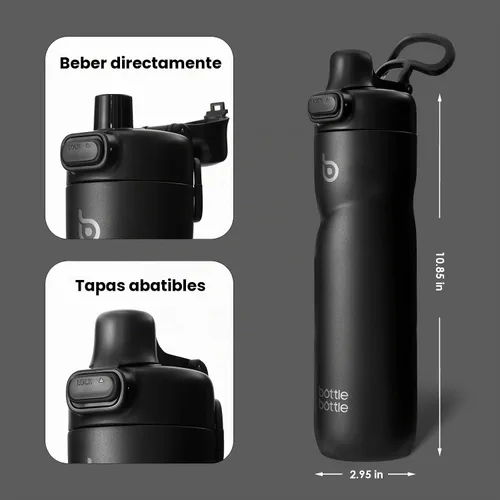 Vista 4 de BOTTLE BOTTLE Botella de agua aislada con asa 24 oz negro