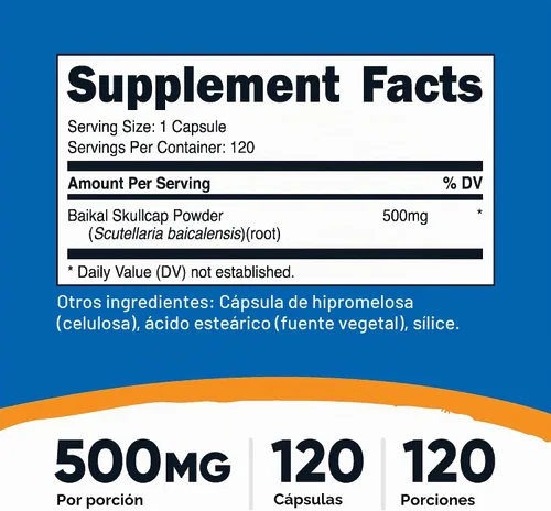Vista 2 de Nutricost Baikal Skullcap 500 mg, 120 cápsulas vegetarianas, sin gluten