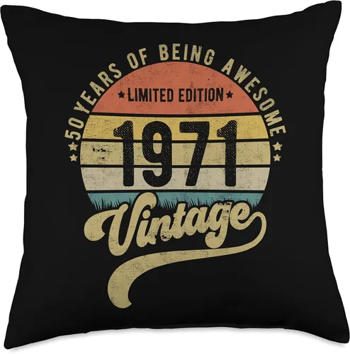 Vista 4 de Reto Vintage 50th Birthday, 1971 Limited edition 50 years Throw Pillow
