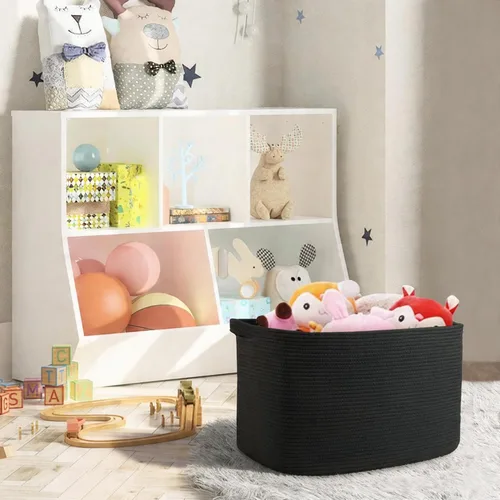Vista 7 de MEGASKET Cesta extra grande para mantas, 23.6 x 17 x 12 pulgadas, almacenamiento de manta negra para sala de estar, soporte de almohada de cuerda