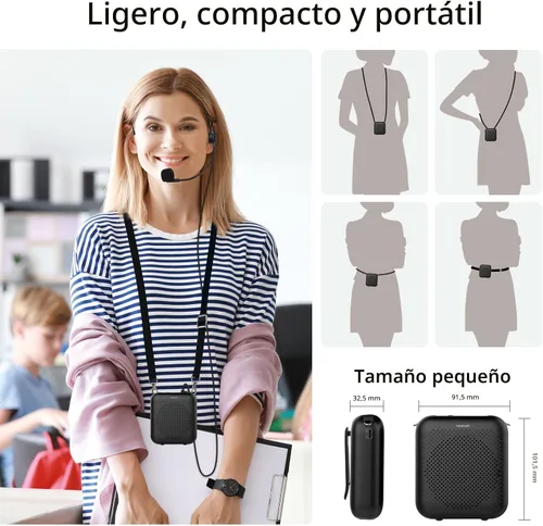 Vista 9 de Norwii Amplificador de voz Bluetooth para profesor con micrófono con cable Negro - 4000mAh