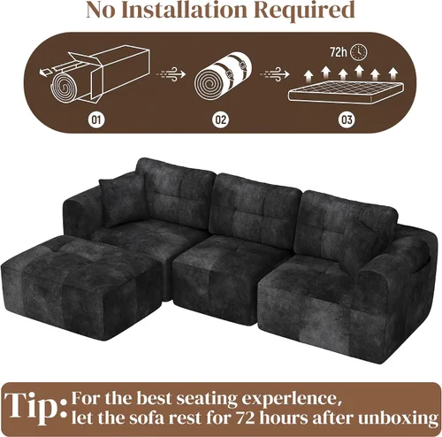 Vista 3 de Squireewo Sofá seccional modular de 110" con asiento profundo, sofá en forma de L sin costuras tapizado en forma de nube con otomano convertible
