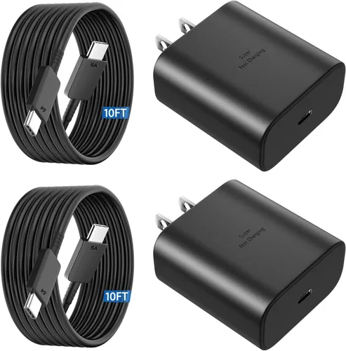 Vista 15 de Cargador USB C súper rápido de 45 W, cargador tipo C, bloque de carga rápida para teléfono Android con cable de carga tipo C de 3 pies para Samsung