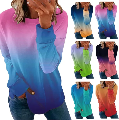 Vista 5 de Sudaderas de otoño para mujer, sudaderas casuales de manga larga con cuello redondo y teñido anudado