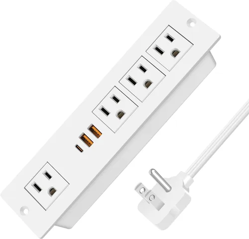 Vista 9 de Regleta de alimentación empotrada con PD 20W USB-C, salida de cajón empotrada, 4 tomas de corriente y 3 puertos USB, regleta de alimentación