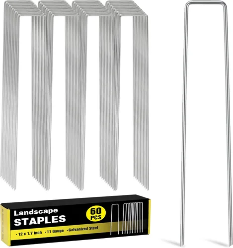 Vista 10 de Paquete de 240 grapas de paisaje de 15 cm, estacas de jardín galvanizadas para carpas, estacas resistentes calibre 11, alfileres de tela